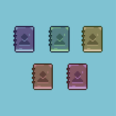 Fototapete - Pixel art sets of books with variation color items asset. simple books for dugeon items on pixelated style.8bits perfect for game asset or design asset element for your game design asset