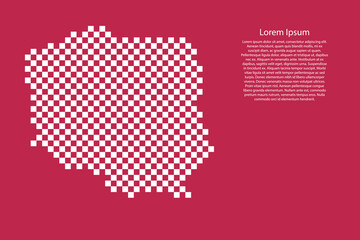 Aufkleber - Poland map country from checkered white square grid pattern on red viva magenta background