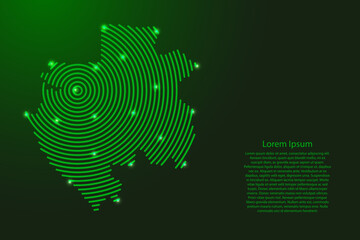 Poster - Gabon map from futuristic concentric green circles and glowing stars for banner, poster, greeting card