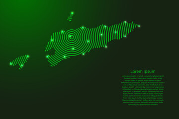 Leinwandbilder - East Timor map from futuristic concentric green circles and glowing stars for banner, poster, greeting card