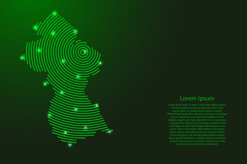 Poster - Guyana map from futuristic concentric green circles and glowing stars for banner, poster, greeting card