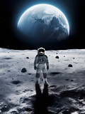 Fototapeta Do pokoju - Spaceman or astronaut on the surface of moon with background of earth.