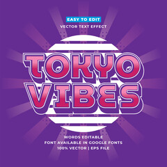 Tokyo japan y2k streetwear colorful slogan typography editable text effect 3d cartoon template style premium vector