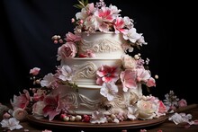 Turn Your Wall Into A Dessert Lover's Paradise With A Poster Showcasing An Elegant Tiered Wedding Cake Adorned With Flowers.