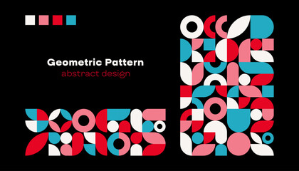 Wall Mural - abstract geometric pattern. simple circle square shapes, modern minimal banner bauhaus swiss style. 