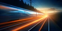 Train Passing By With Long Exposure Trails Of Light And Dynamic Movement, Creating A Sense Of Speed And Motion