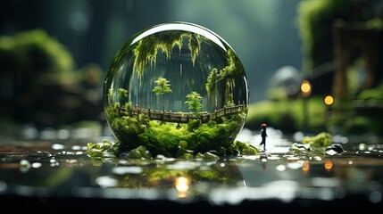 Wall Mural -  a glass ball with trees inside of it on a table.  generative ai