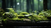  A Moss Covered Log In The Middle Of A Forest Filled With Trees.  Generative Ai