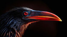 Bird Beak With Glowing Red Eyes On A Black Background