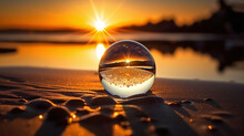 Sand reflection in translucent glass ball