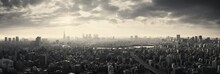 Metropolis Architectural Landscape Panoramic Background, Bird View Skyline, Extra Wide.