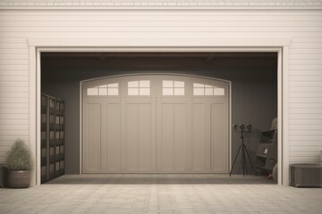 Wall Mural - Digital representation of garage entrance with divided doors. Generative AI