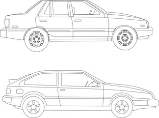 Wall Mural - Vector sketch illustration of a car design for traveling in the city with the family