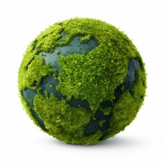 earth planet made of green plants isolated on white, world map, environment protection concept.