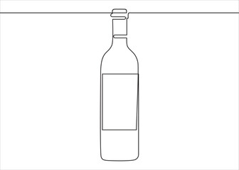 Wall Mural - Wine bottle and drawing with one continuous line. One continuous line of a bottle and wine glass. Vector illustration.