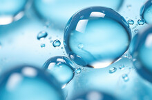 Oxygen Bubbles In Clear Blue Water, Close-up. Mineral Water. Water Enriched With Oxygen. . Made With AI Gereration