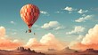 colored aerostat, Balloon on a neutral background with clouds. Illustration with celestial transport for people, air travel, banner with copy space