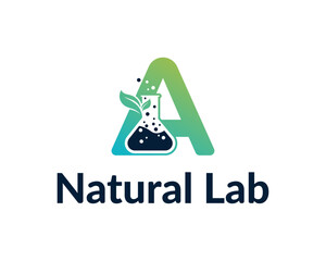 Wall Mural - Natural lab with letter A minimal vector logo design template.