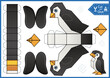 Craft game cut and glue paper 3d penguin. Kids papercraft template cute character. Education activity printable page. DIY model toys of funny bird.
