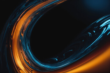 Poster - abstract swirls with reflective liquid effect on black..