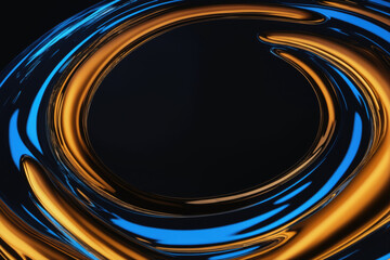 Poster - abstract circular liquid pattern on black with space..