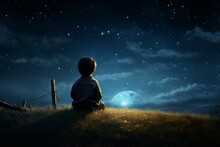 A Small Child Gazing At The Moon. Generative AI