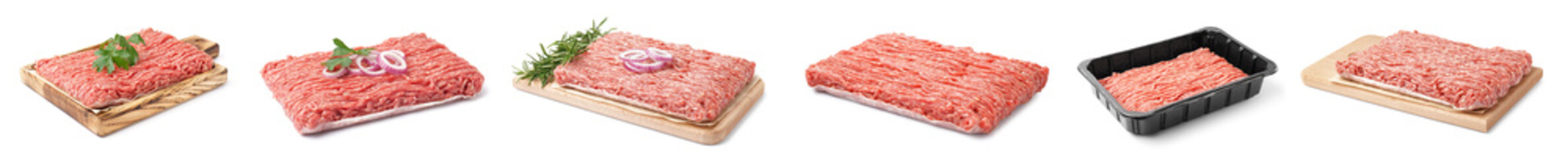 Set of minced meat on white background