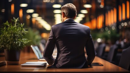 Poster - Businessmen blur in the workplace or work space of table in office room no face back view