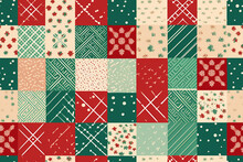 A Patchwork Of Green And Red Geometric Shapes For Christmas, Repeating Seamless Pattern