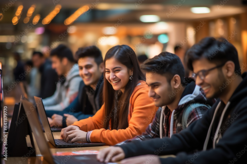 Indian students engrossed in a coding workshop, demonstrating their ...