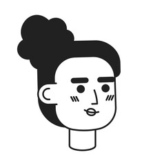 Poster - African american girl smiling monochrome flat linear character head. Bun hairstyle. Pretty face. Editable outline hand drawn human face icon. 2D cartoon spot vector avatar illustration for animation