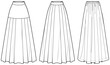 Women long Skirt flat sketch vector illustration, Set of womens long Full length skirt for casual wear fashion technical drawing vector template mock up