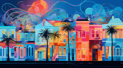 Coastal homes - I.lustration - vibrant hues - dreamy - ethereal cool - palm trees - vacation home - getaway - holiday - inspired by beach houses of coastal South Carolina 