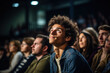 © Sebastian - A student leaning forward with a fascinated expression, eagerly watching a guest speaker share their real-world experiences. Generative Ai.