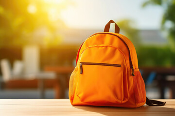 Backpack and School Materials on Sunlit Desk