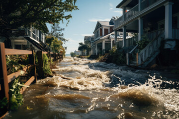 Wall Mural - flooding in coastal areas due to rising sea levels, highlighting the vulnerability of coastal commun