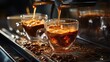© MBRAMO - Coffee extraction from a professional coffee machine by the hands of a professional barista