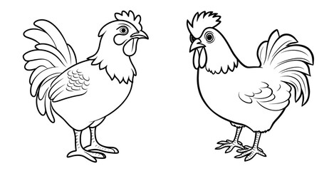 Wall Mural - Hen or chicken, simple thick lines kids or preschool children cartoon coloring book pages. Generative AI