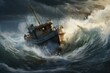 boat navigating choppy sea. Generative AI