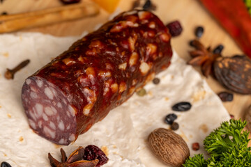 Wall Mural - dried meat sausage with spices