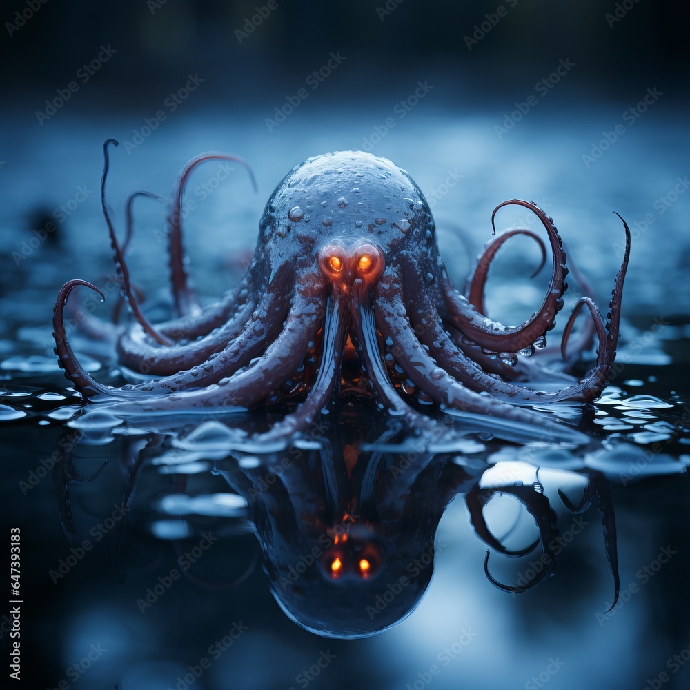 Octopus on a plain background, a terrifying animal with tentacles and ...
