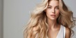 © 22_monkeyzzz - young beautiful Bondinka woman on light background., hair advertising themes. Generative AI