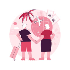 Poster - Retirement travel abstract concept vector illustration. Pension traveling, retirement savings, medical care, cover travel expenses, elderly people, insurance, trip destination abstract metaphor.