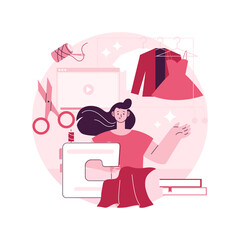 Poster - Sewing classes abstract concept vector illustration. Handicraft hobby, tailor machine, handmade clothing, DIY online video tutorial, fashion collection design, needlework abstract metaphor.