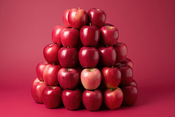 Wall Mural - A macro shot of a single apple balanced on top of a precariously stacked pile of apples, creating a playful and visually intriguing composition. | ACTORS: Apples | CAMERA MODEL: Nikon Z7 | CAMERA LENS