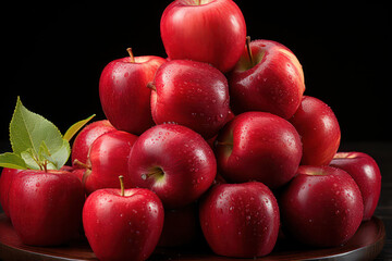 Wall Mural - A macro shot of a single apple balanced on top of a precariously stacked pile of apples, creating a playful and visually intriguing composition. | ACTORS: Apples | CAMERA MODEL: Nikon Z7 | CAMERA LENS