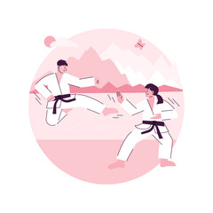Poster - Karate camp abstract concept vector illustration. Karate summer camp, vacation program, holiday activity, kids club, fighting sport section, martial arts children competition abstract metaphor.