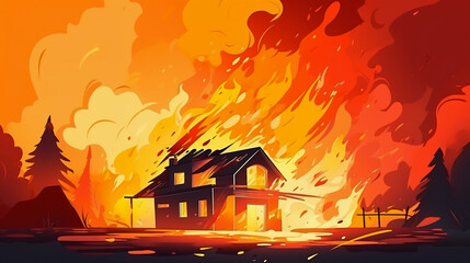 Wall Mural - burning house on fire, insurance concept, Generative Ai