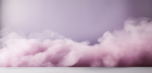 Wall Mural - A beautiful light blue background with white smoke trailing across the floor with pink lighting. Abstract background for presentation