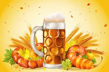 Wall Mural - Oktoberfest Beer Festival Concept. Oktoberfest Beer Festival Background. Oktoberfest Beer Festival Theme. Generative Ai.